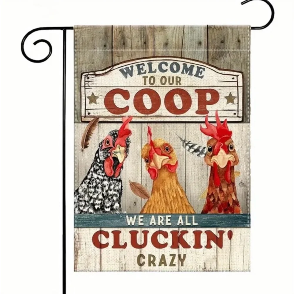 Welcome to Our Coop Tapestry Garden Flag, Red and Brown, NEW